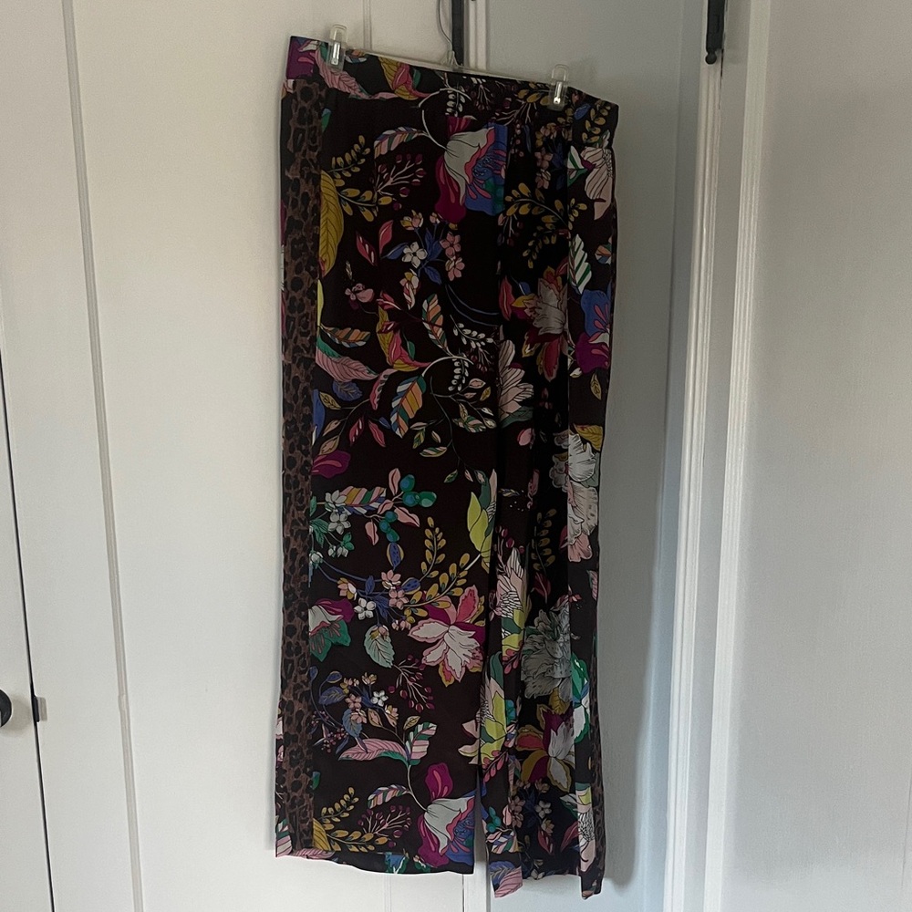 Johnny Was Multicolor Floral Wide Leg Silk Pants